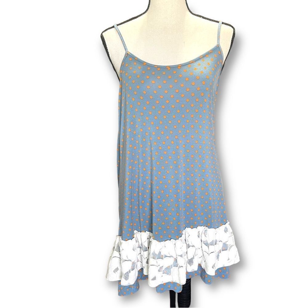 Matilda Jane Orange and Blue Polka-dot‎ Knit Spaghetti Strap Tank, Size M